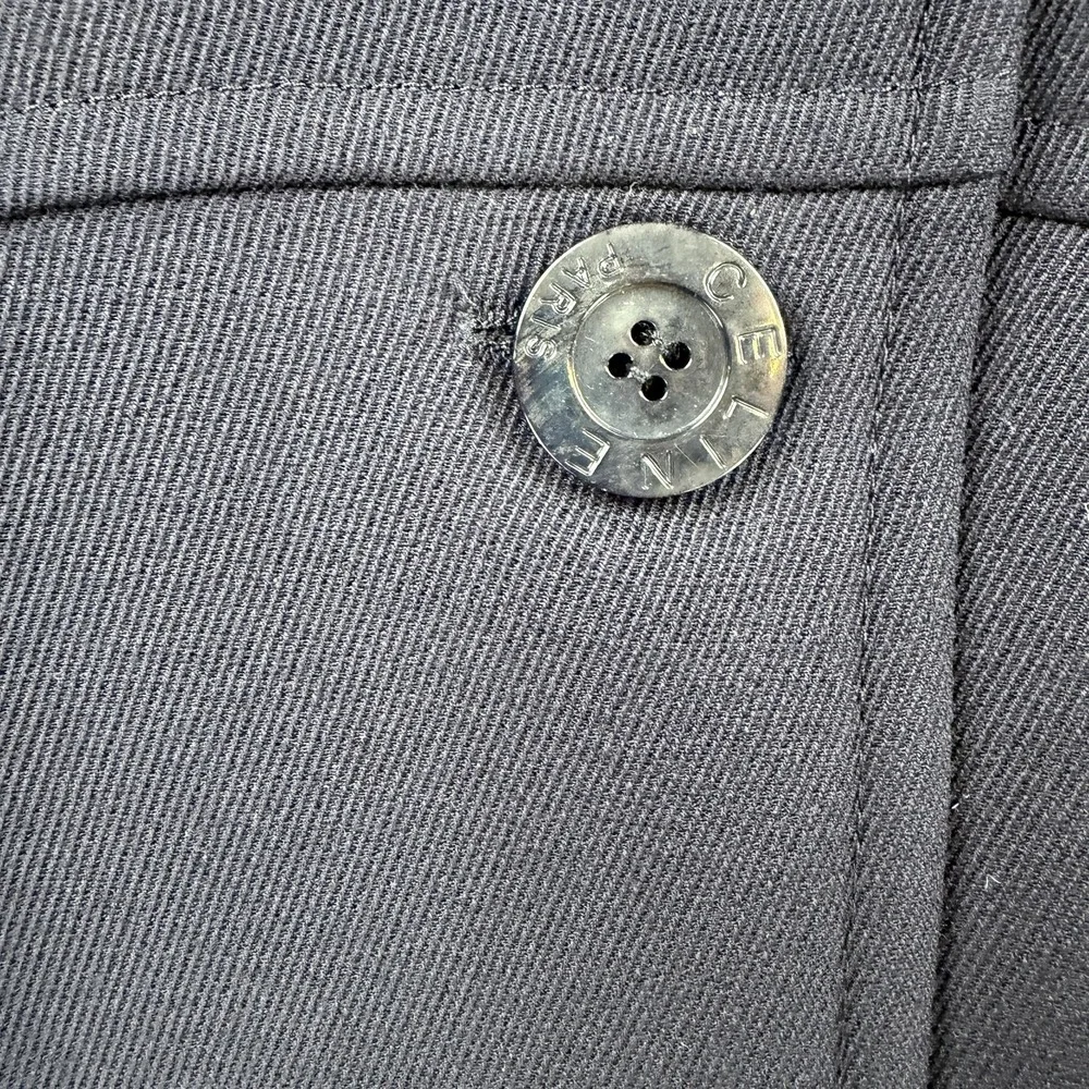 Celine Coat Womens 40‎ Blue Wool Twill Long Single Breasted Overcoat Made France